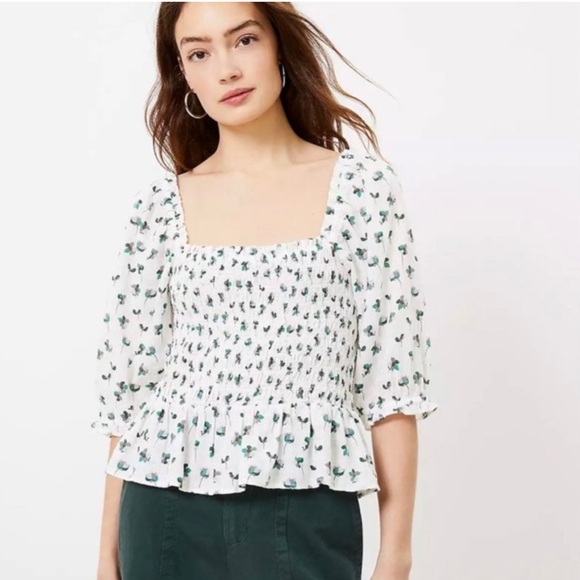 LOFT Tops - LOFT Plus Floral Smocked Peplum Blouse